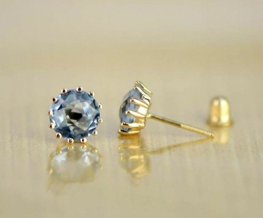 14k Solid Yellow Gold 6mm Round Birthstone Screw Back Earrings for Women