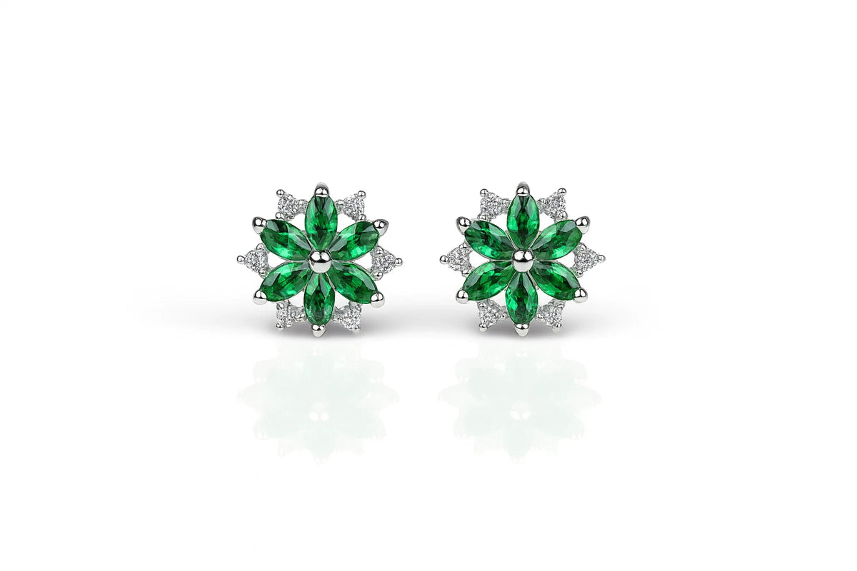 14K White Gold Beautiful CZ Flower Stud Earrings for Women