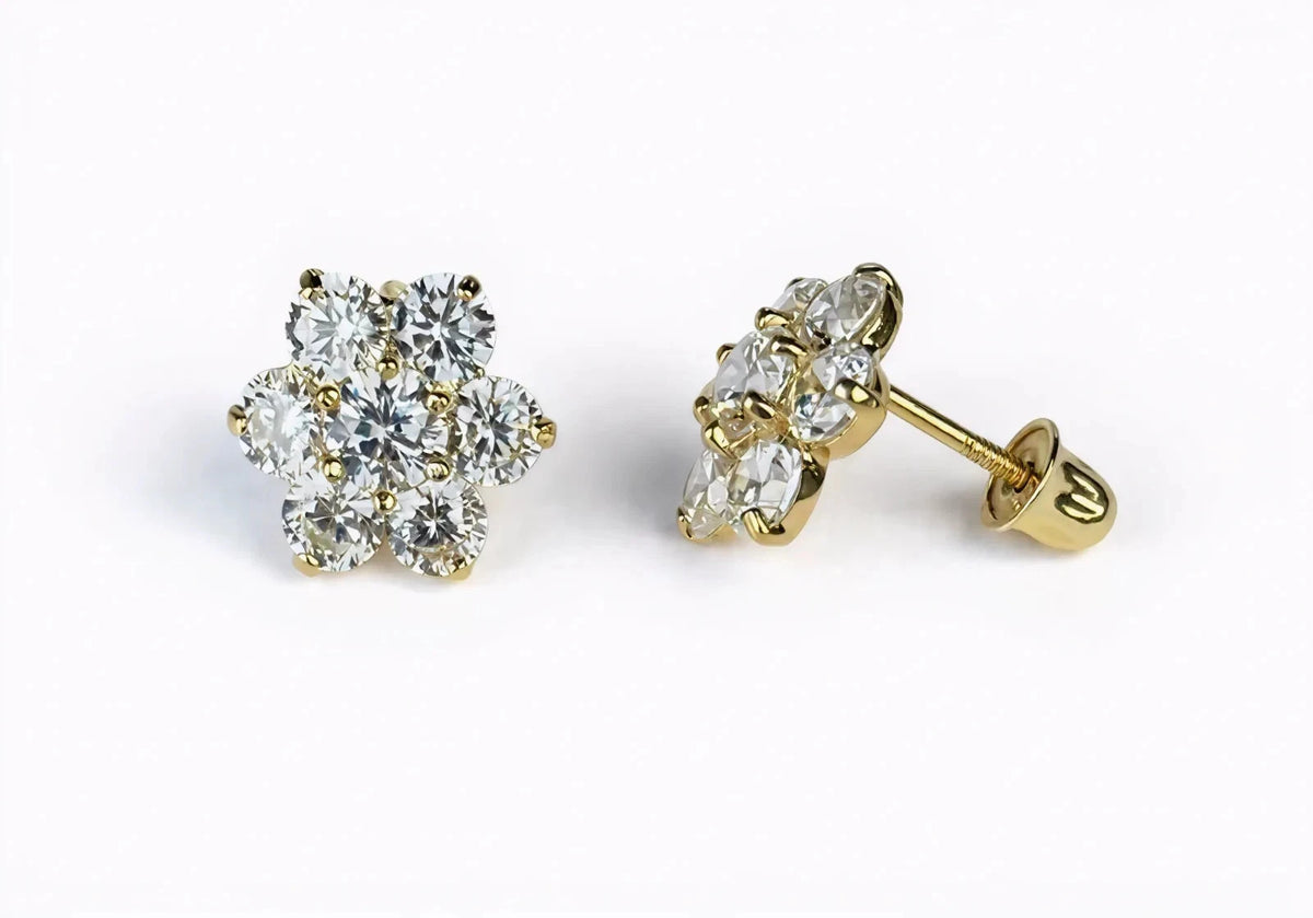 14k Yellow Gold Beautiful Flower Shaped Screw Back Earrings for Women