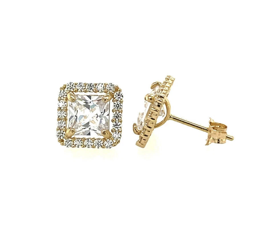 14k Yellow and White Gold Cushion Stud Earrings with Push Back