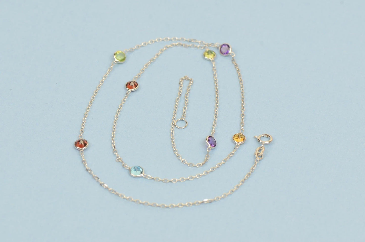 14k White Gold Multicolor Cubic Zirconia CZ by the yard 18" Necklace