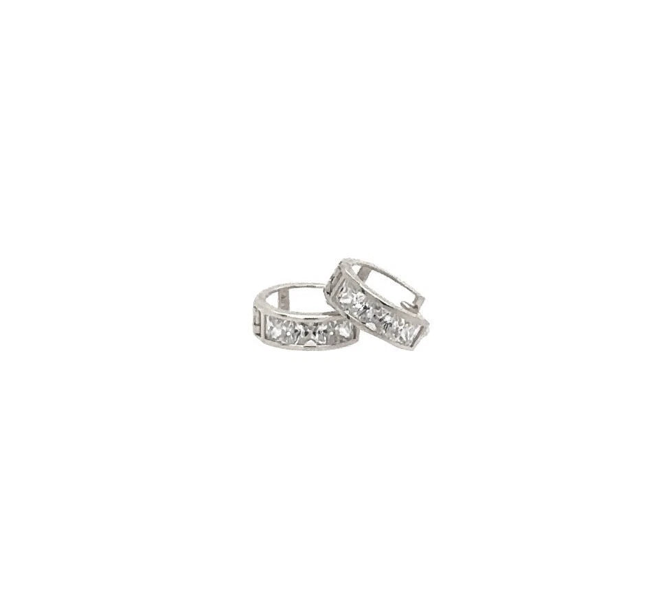 14K White Gold Princess Cut Huggie Hoop Earrings