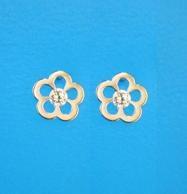 14k Yellow White Gold FlowerCZ Stud Earrings