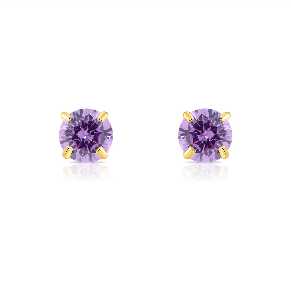 14K Solid Yellow Gold 6mm Round Birthstone Stud Earrings with screw back