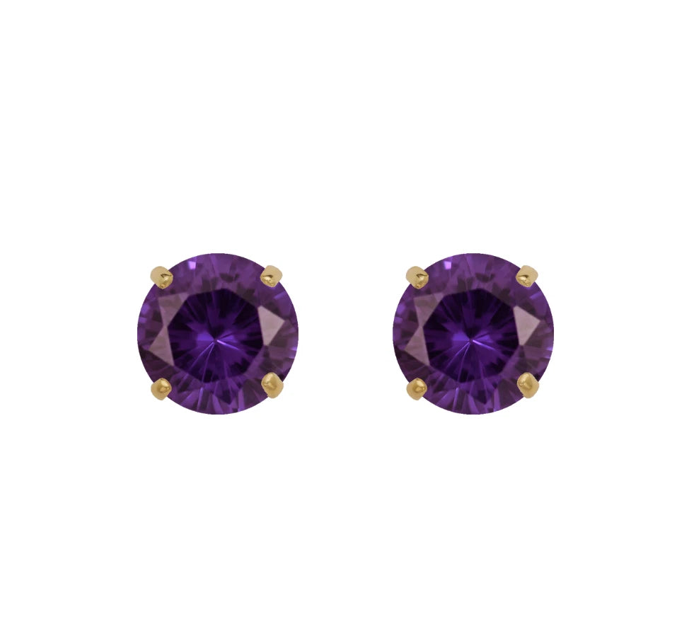 14K Yellow Gold Beautiful 5mm Round Birthstone Stud Push Back Earrings for Women