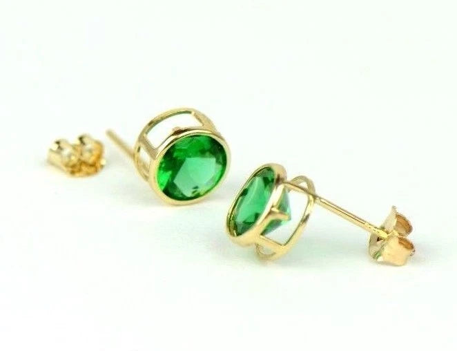 14K Round Bezel Set Yellow Gold Birthstone Earrings