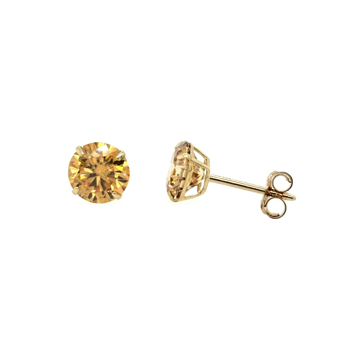 14K Gold Certified GRA D-VVS1 Round Champagne Moissanite Push Back Studs Earrings