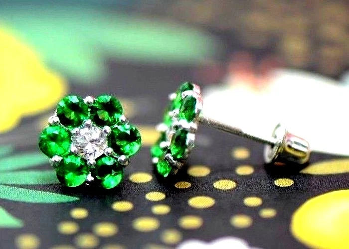14k White Gold Flower Stud Earrings with Screw Back