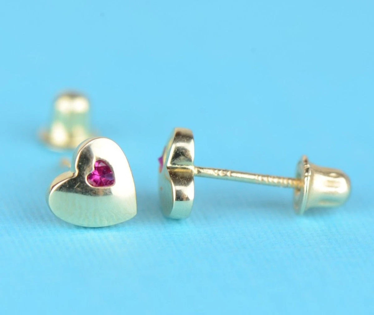 14K White or Yellow Gold Heart One Side Stone Shape CZ Stud Earrings