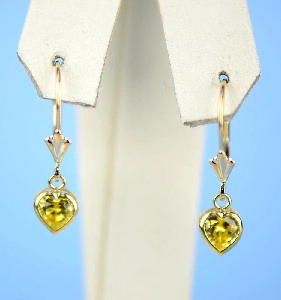 14k White Gold Dangle Bezel Heart CZ Leverback Pierced Earrings Birthstone 5x5MM