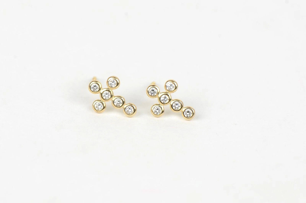 14K Cubic Zirconia CZ Cross Earrings