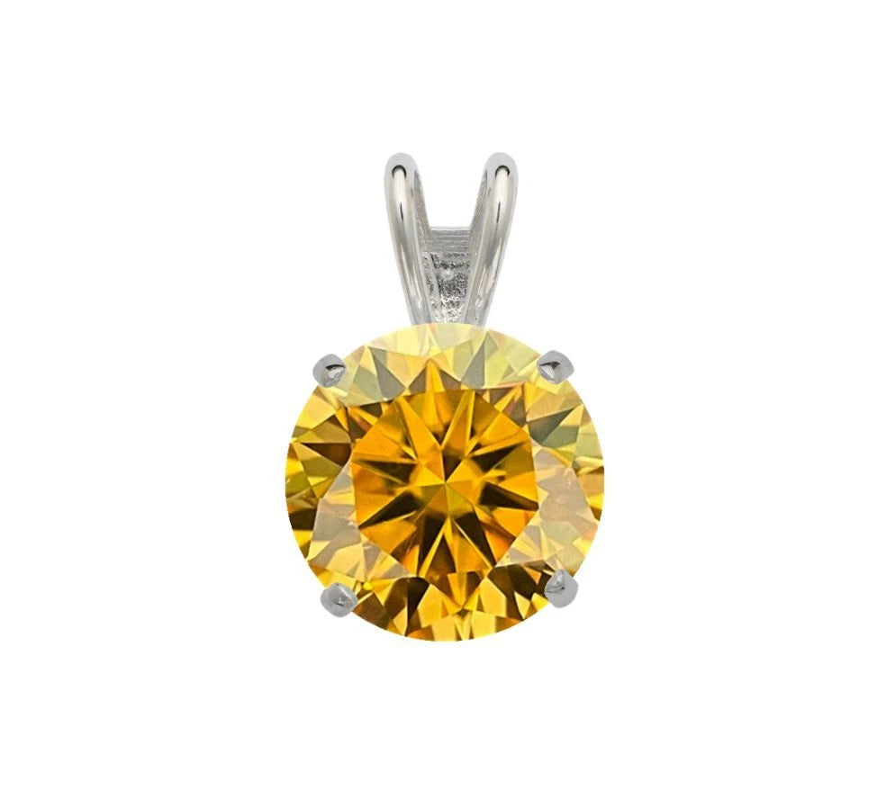 14K Gold GRA Certified D-VVS1 Round Yellow Moissanite Pendant