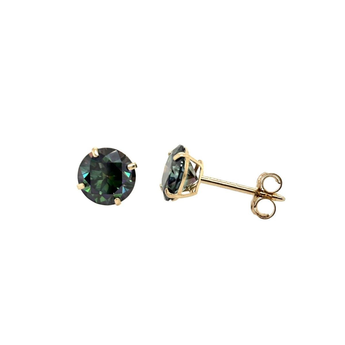 14K Gold GRA Certified D-VVS1 Rainbow Green Moissanite Studs Earrings Push Back