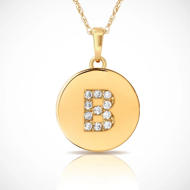 14k Yellow / White & Rose Gold Letter Initial CZ Pendant For Women