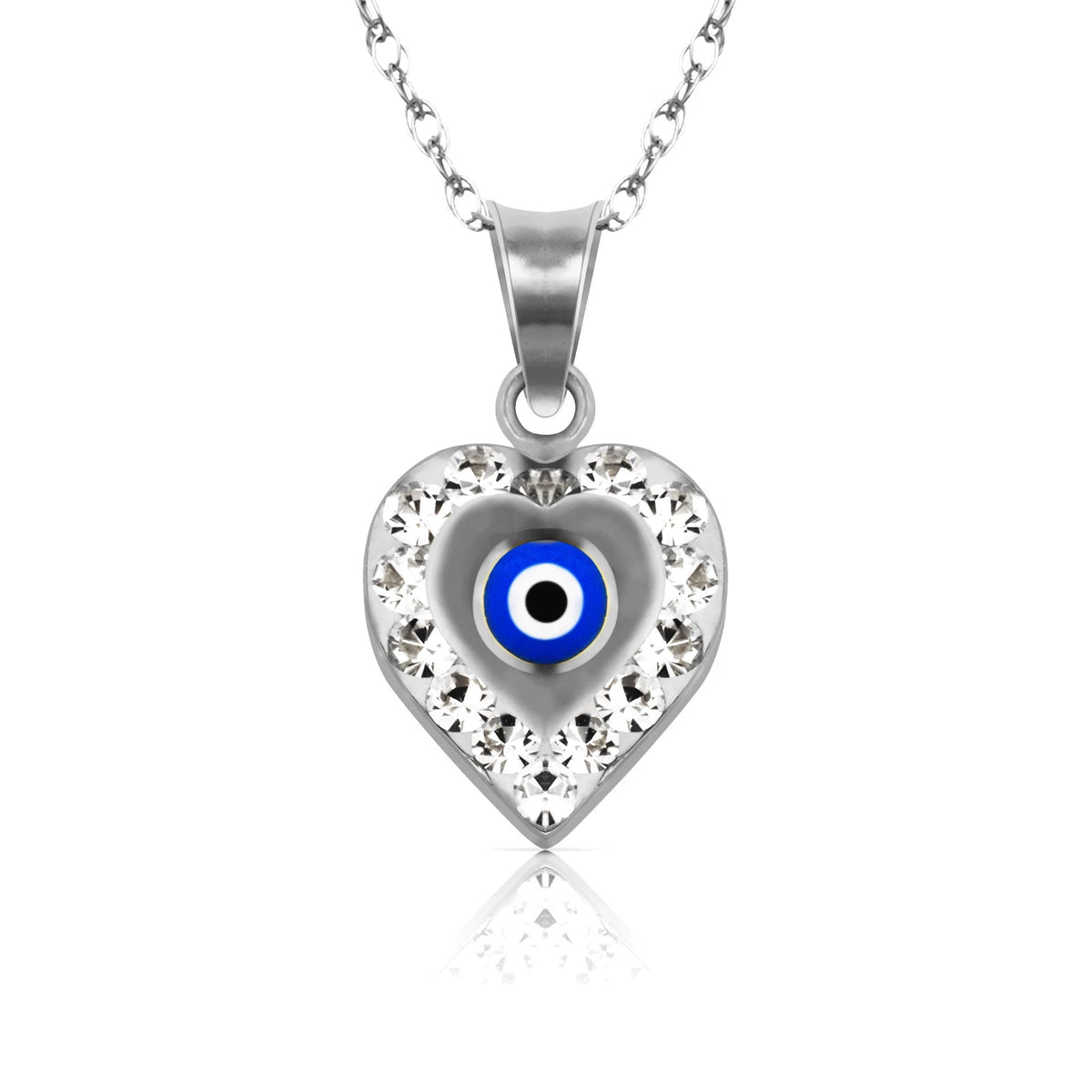 14k Yellow or White Gold CZ Heart Evil Eye Pendants