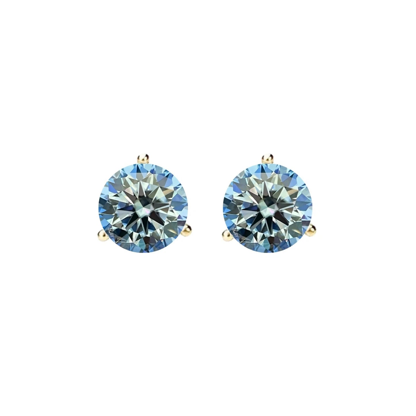 14KGold GRA CertifiedD-VVS1 Ocean Blue Moissanite Martini PushBack Stud Earrings