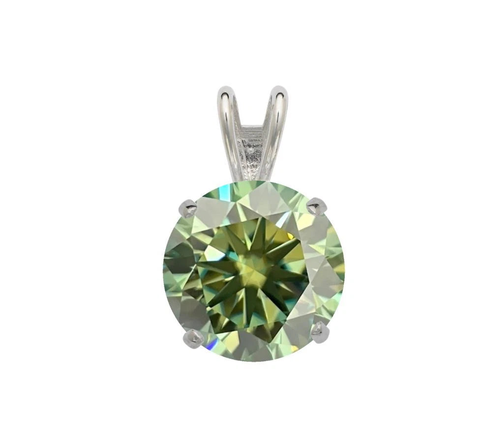14K Gold GRA Certified D-VVS1 Round White Green Moissanite Pendant