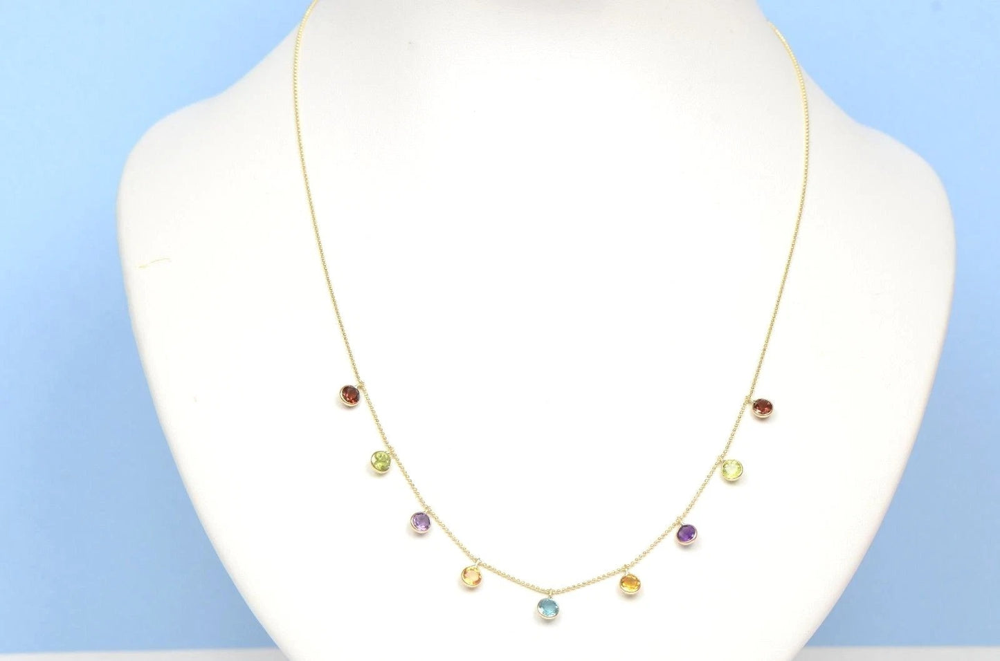 14k Yellow Gold Round Multi CZ by the yard 18" Cleopatra Necklace