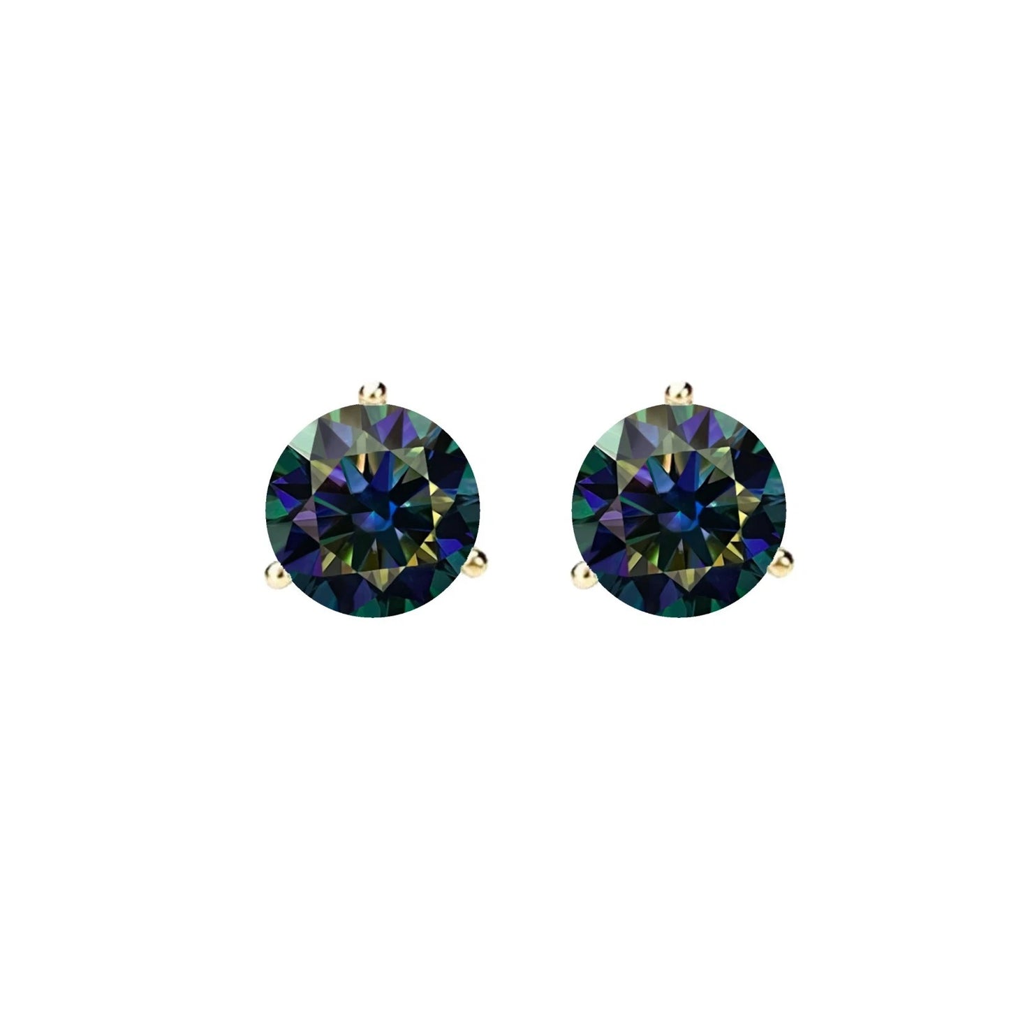 14KGold GRACertifiedD-VVS1 Rainbow Blue Moissanite Push Back Stud Earrings