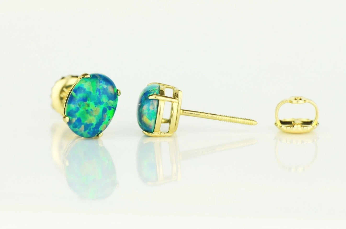 14k Yellow & White Gold Oval Opal Screw Back Stud Earrings for Earrings