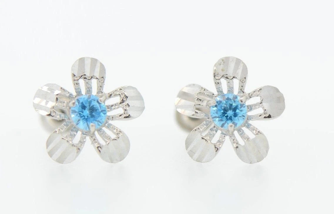 14k White Gold Flower Stud CZ Earrings