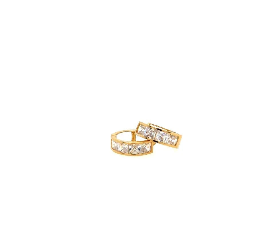 14K Yellow Gold Princess Cut Huggie Hoop Earrings