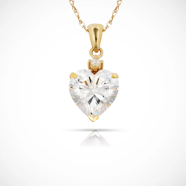 14K Yellow Gold Classic Heart Shaped Simulated CZ Pendant for Women