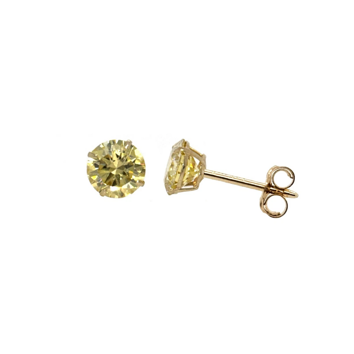 14K Gold GRA Certified D-VVS1 Lemon Yellow Moissanite Push Back Studs Earrings