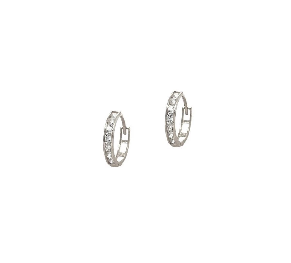 14K White Gold Huggie High Shine Polish Hoop Earrings