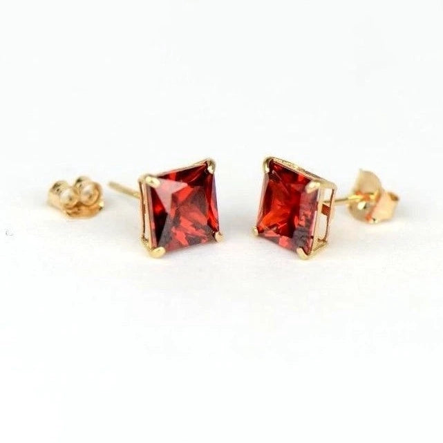 14k Yellow Gold Solid Square Princess Cut Birthstone 6MM CZ Stud Earrings