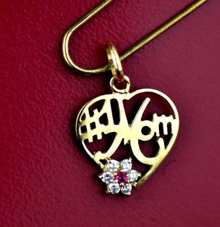 14k Yellow Gold Mom Heart CZ Pendant