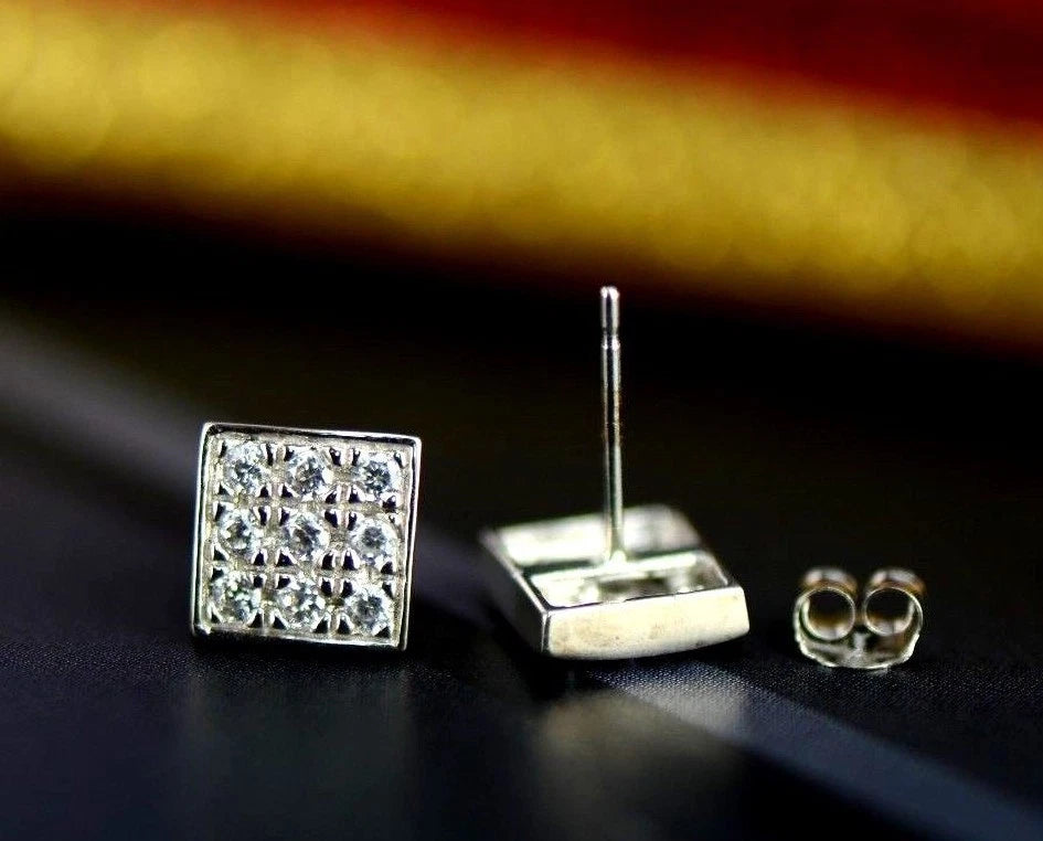 14K Yellow or White Gold Fancy Square CZ Stud Earrings