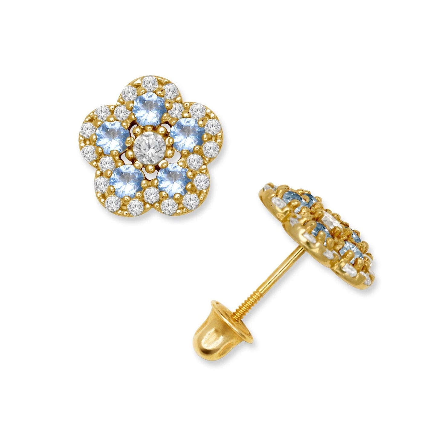 14K Yellow & White Gold Elegant Flower Earrings for Girls