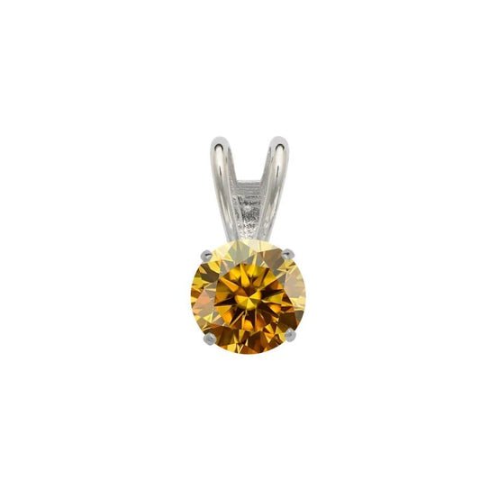 14K Gold GRA Certified D-VVS1 Round White Champagne Moissanite Pendant