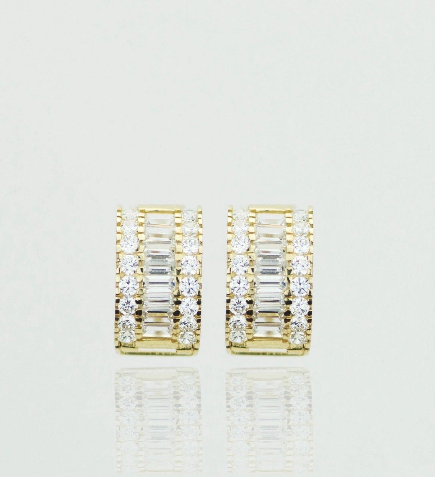 14k Yellow and White Gold Baguette Huggie Hoop Earrings