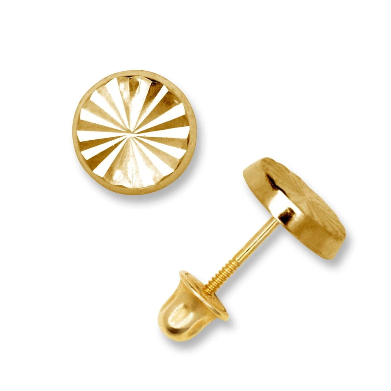 14K Yellow Gold Round Shaped Unique Stud Earrings For Women