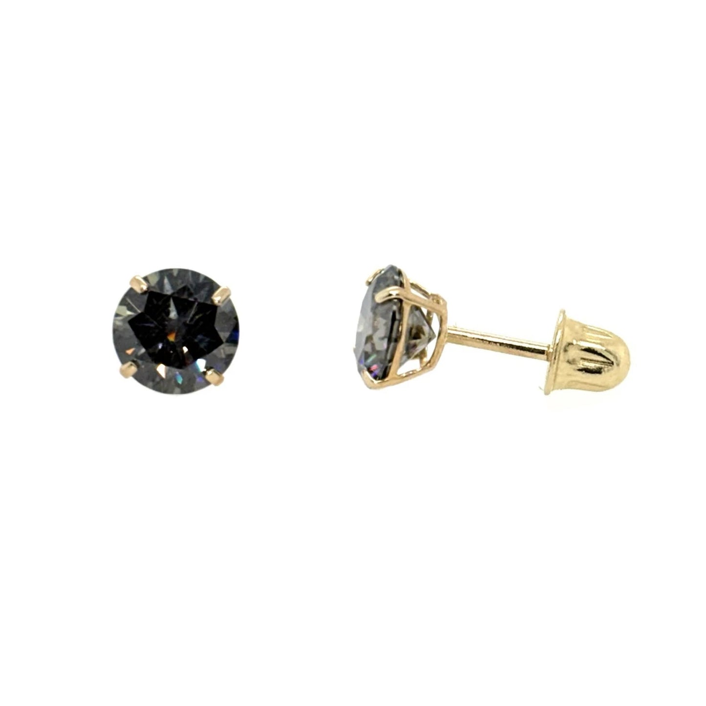 14K Gold GRA Certified D-VVS1 Round Moissanite Grey Screw Back Studs Earrings