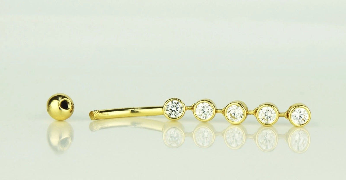 14k Yellow or White Gold Belly Button Dangle CZ Bezel Barbel Bar Ring