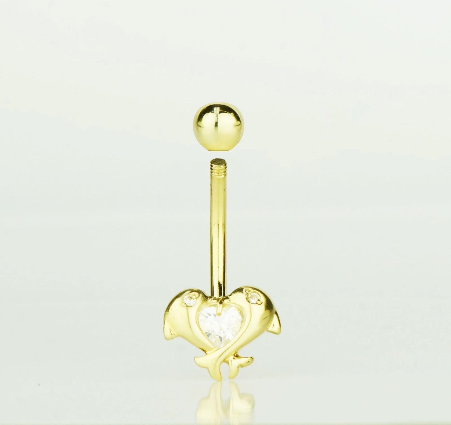 14k Yellow or White Gold CZ Dolphin Belly Body Jewelry Piercing