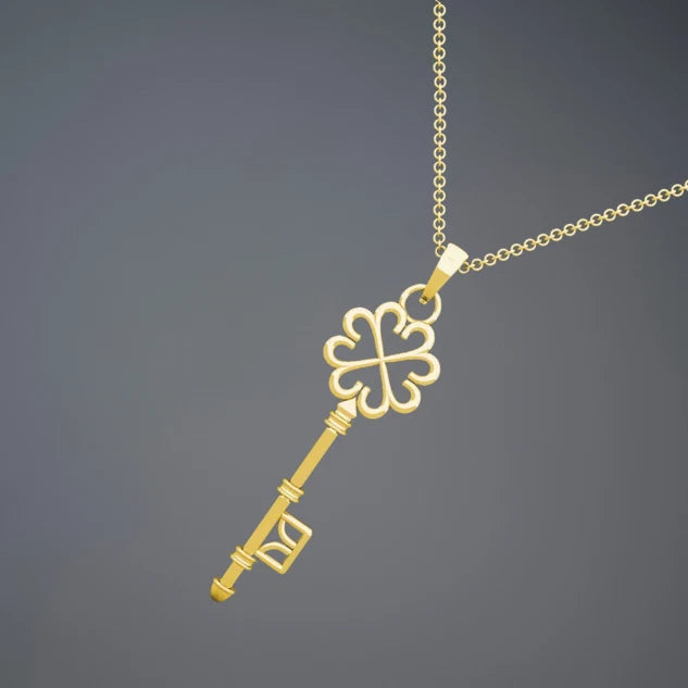 Design Key Pendant Solid 14K Yellow & White Gold For Women