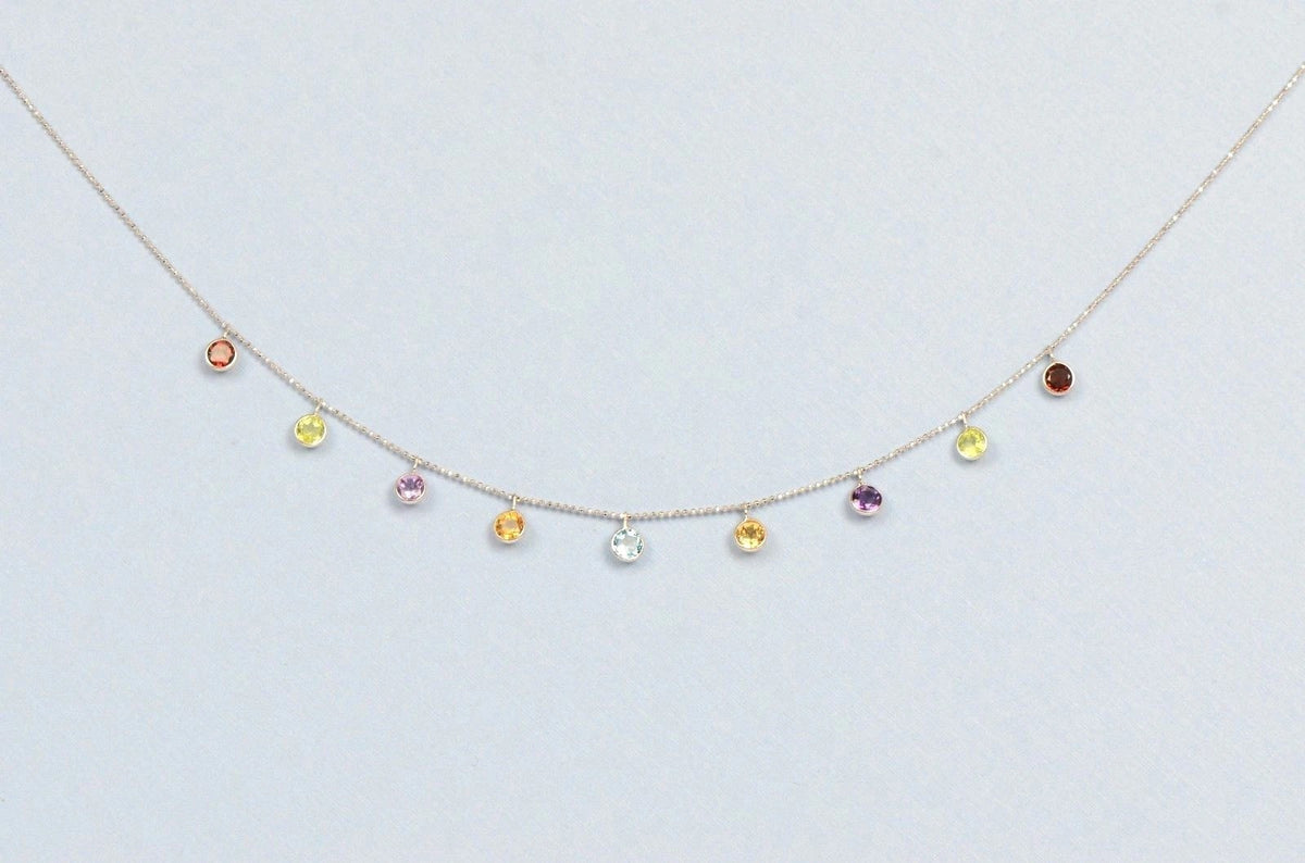 14k White Gold Round Multi-color CZ by the yard 18" Cleopatra Necklace