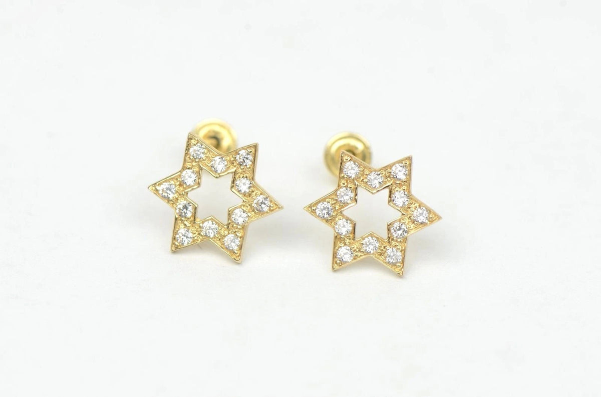 14k Yellow Gold Star of David Stud Earrings