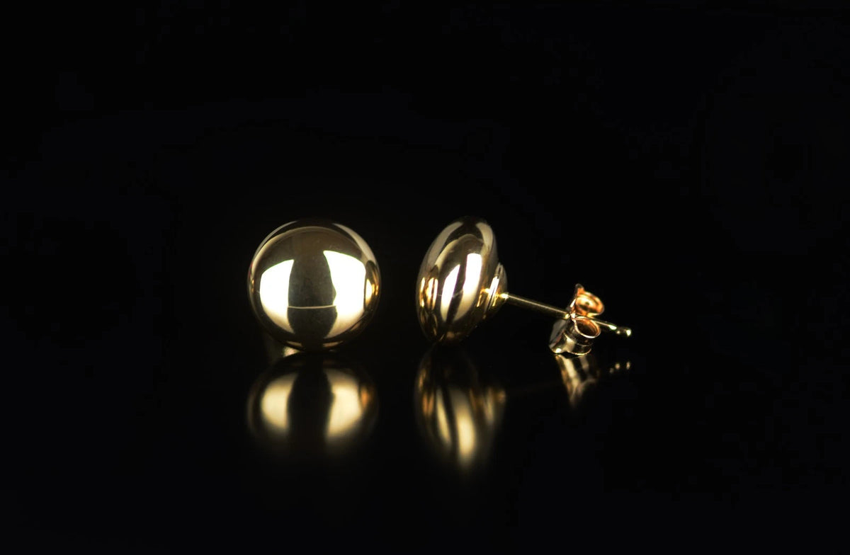 14k Yellow Gold Flat Ball Stud Earrings