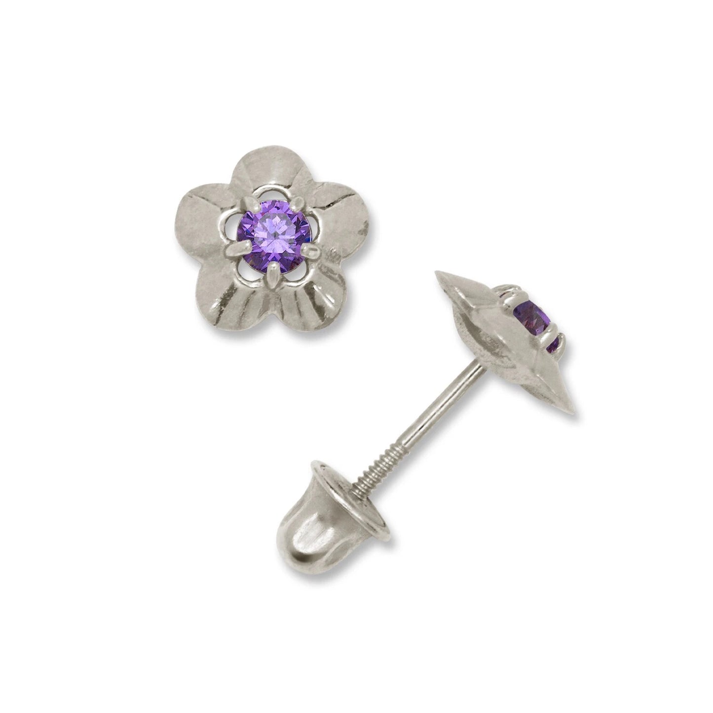 14K Yellow & White Gold Elegant CZ Flower Stud Earrings for Girls