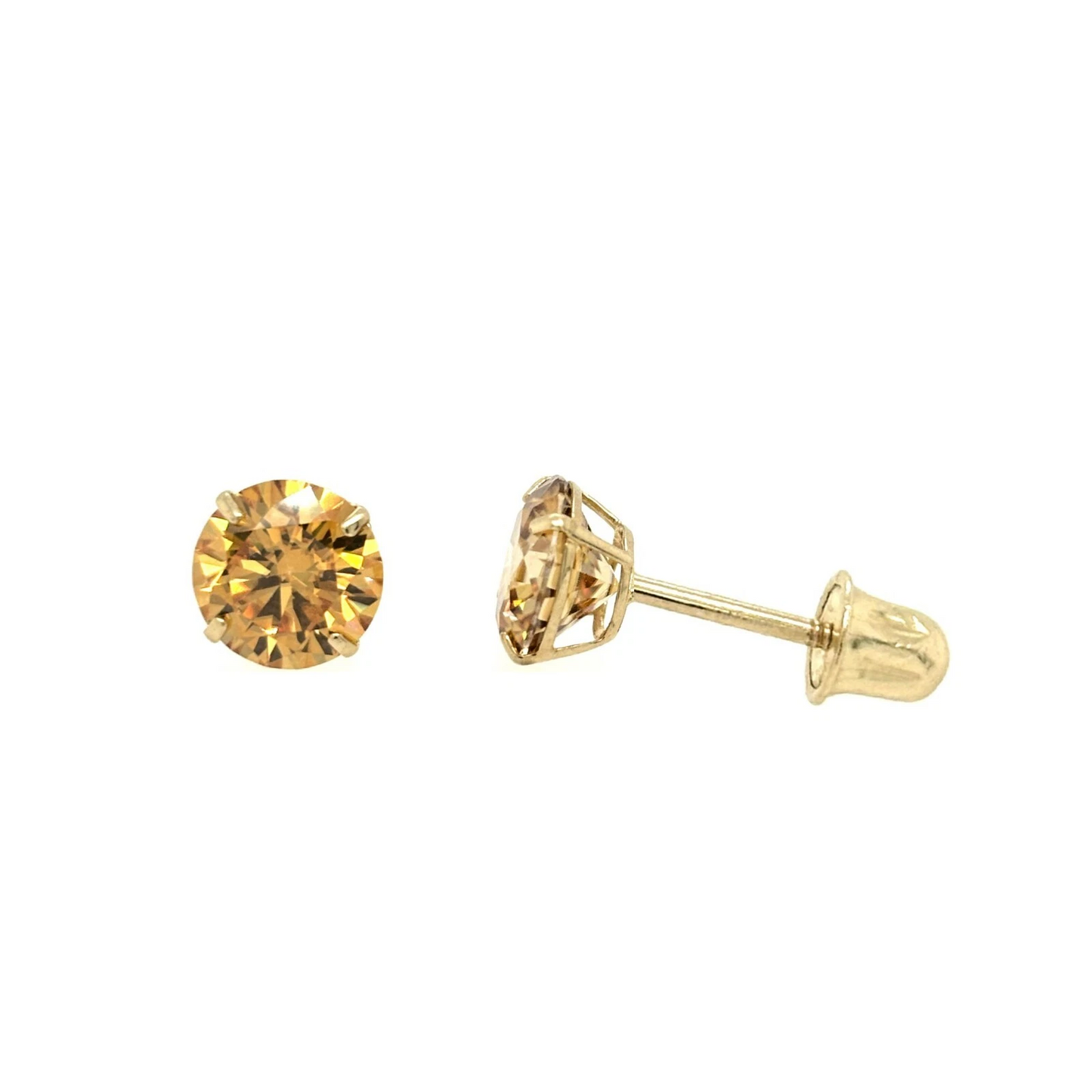 14K Gold Certified GRA D-VVS1 Round Champagne Moissanite Screw Back Studs Earrings
