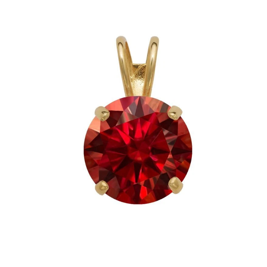 14K GRA Certified D-VVS1 Round Gold Garnet Moissanite Pendant