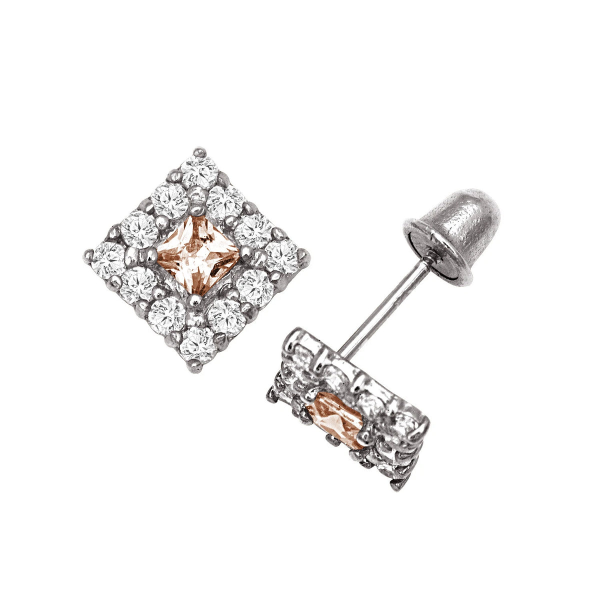 14k Yellow & White Gold CZ Birthstone Stud Screw Back Earrings for Women