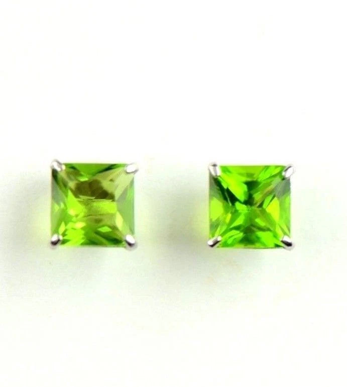 14k White Gold Solid Square Princess Cut Birthstone 6MM CZ Stud Earrings