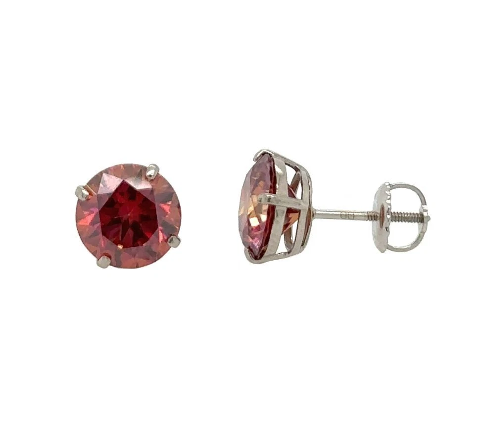 14K Gold GRA Certified D-VVS1 Watermelon Red Moissanite Screw Back Studs Earrings