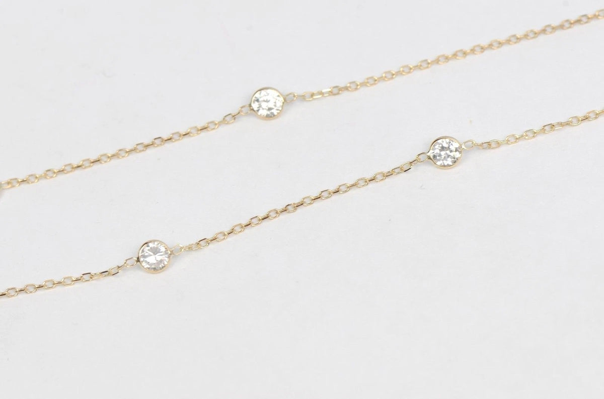 14k Yellow Gold Cubic Zirconia CZ by the yard 18" Necklace